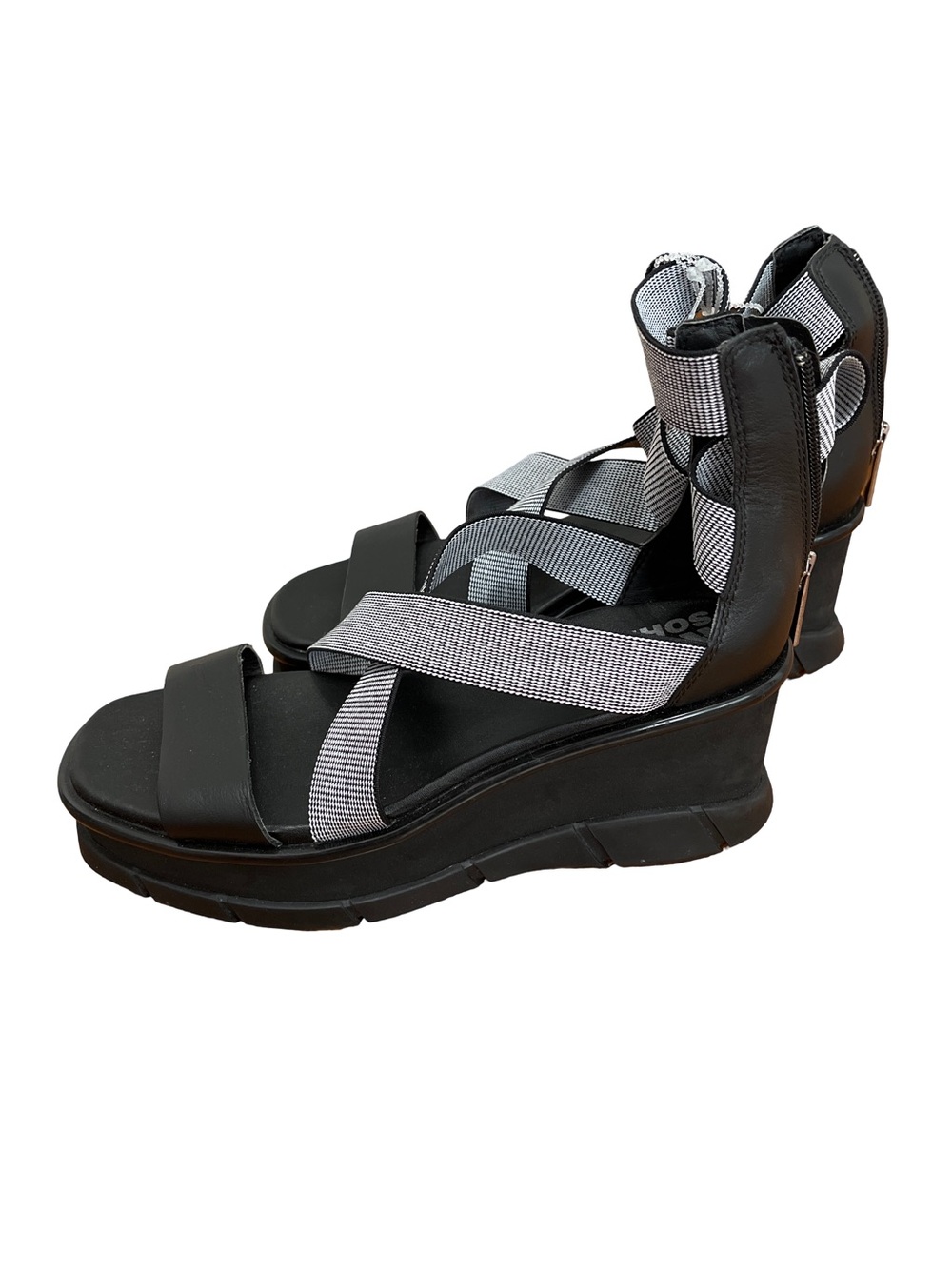 Sorel Women’s Black Gray Platform Wedge Sandals Strappy Size 8